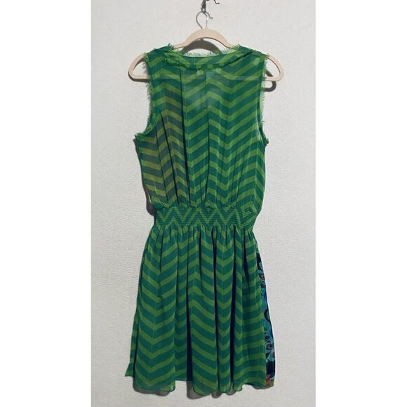 Desigual Dress Womens Medium Green Damen Kleid Smocked Waist Artsy Boho Colorful - Picture 6 of 7